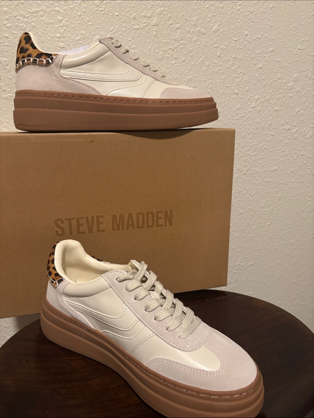 Steve Madden Cream, Tan & Leopard Platform Sneakers